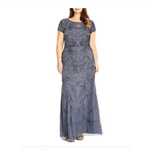 Adrianna Papell Charcoal Beaded Maxi Dress